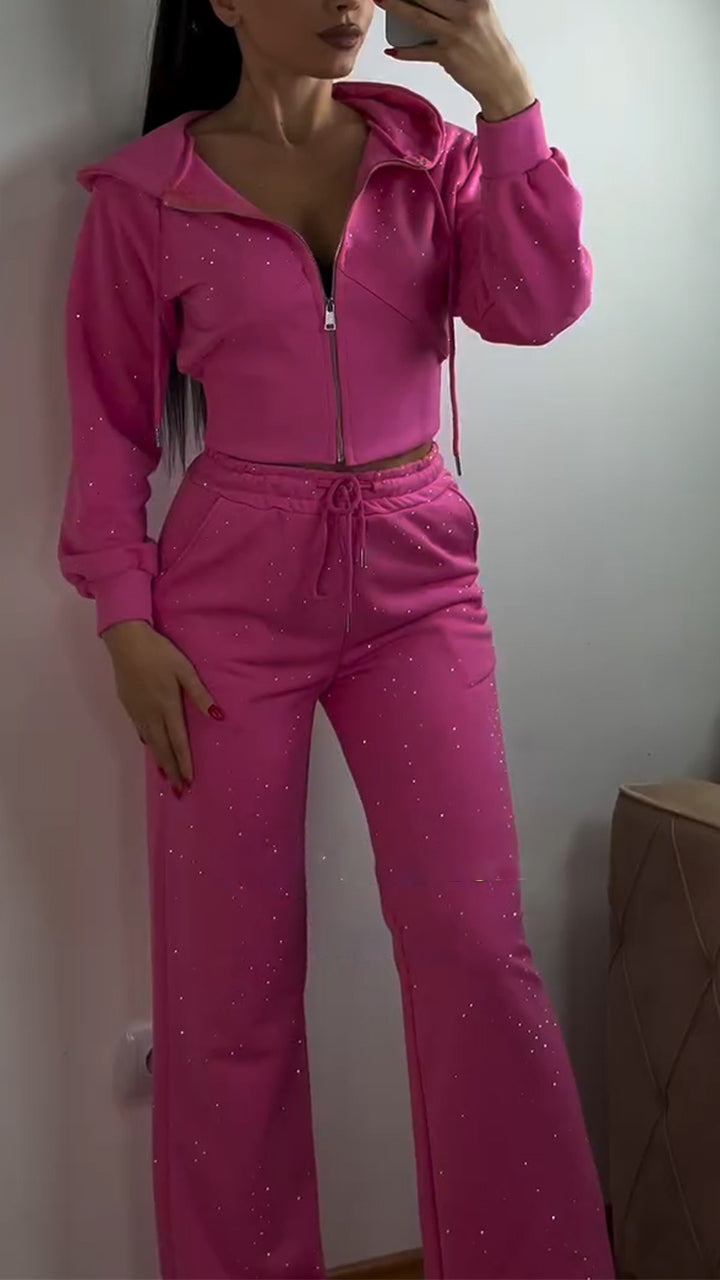 Women's Hooded Zipper Hot Diamond Casual Suit - Seldom Seen Styles