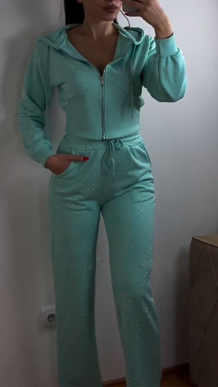 Women's Hooded Zipper Hot Diamond Casual Suit - Seldom Seen Styles