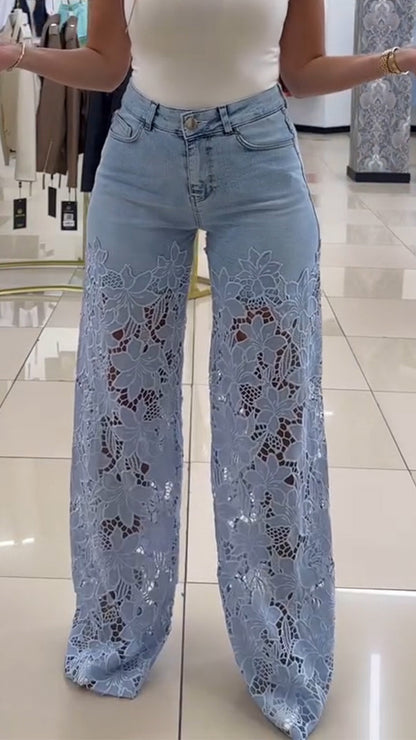 Women's Lace Patchwork Hollow Jeans - Seldom Seen Styles