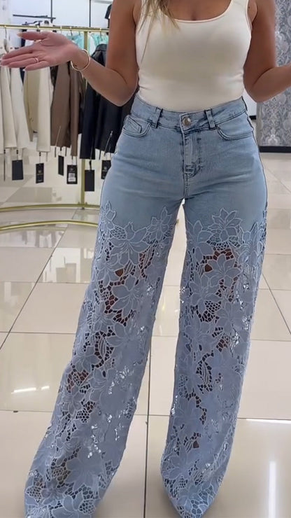 Women's Lace Patchwork Hollow Jeans - Seldom Seen Styles