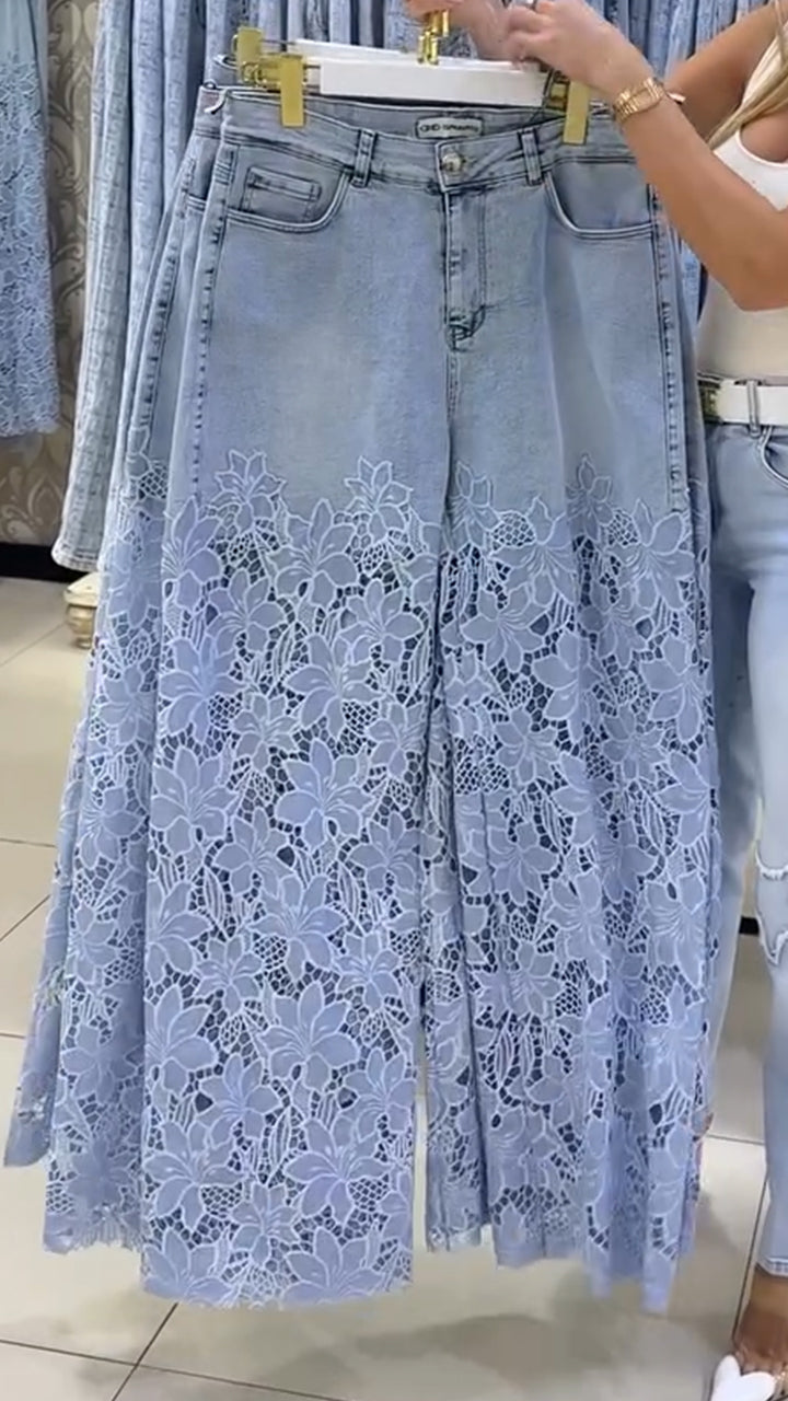 Women's Lace Patchwork Hollow Jeans - Seldom Seen Styles