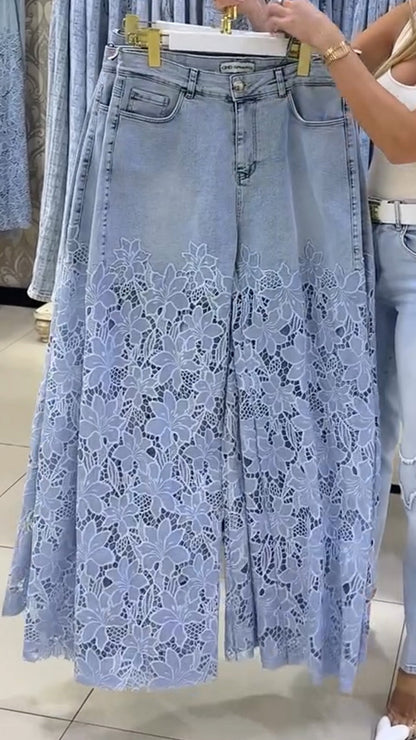 Women's Lace Patchwork Hollow Jeans - Seldom Seen Styles