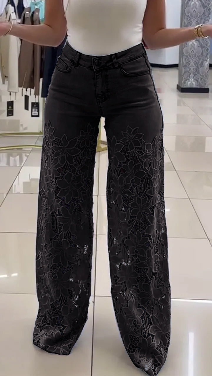 Women's Lace Patchwork Hollow Jeans - Seldom Seen Styles