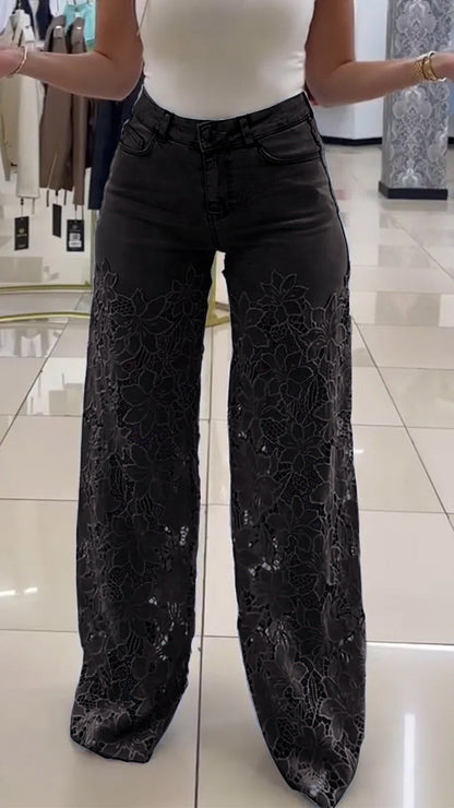 Women's Lace Patchwork Hollow Jeans - Seldom Seen Styles