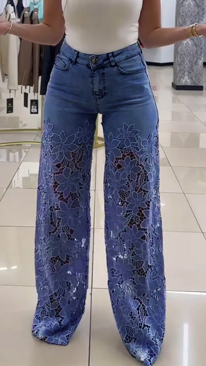 Women's Lace Patchwork Hollow Jeans - Seldom Seen Styles