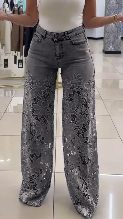 Women's Lace Patchwork Hollow Jeans - Seldom Seen Styles