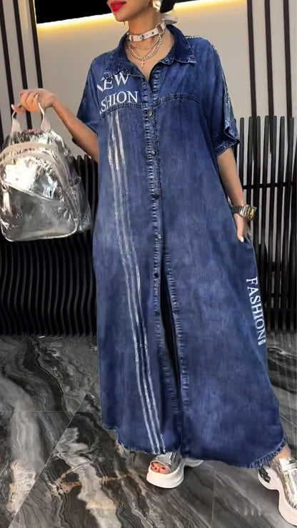 Women's Lapel Tencel Denim Comfortable and Fashionable Dress - Seldom Seen Styles