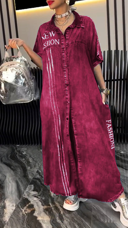 Women's Lapel Tencel Denim Comfortable and Fashionable Dress - Seldom Seen Styles