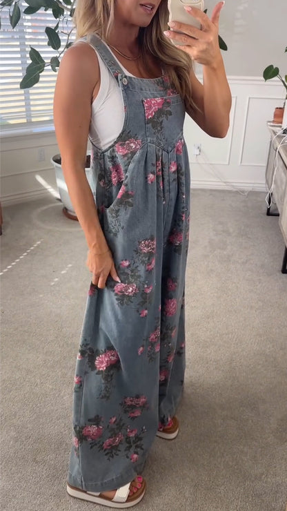 Women's Printed Pocket Casual Denim Overalls - Seldom Seen Styles