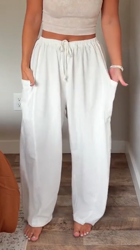 Women's Cotton and Linen Double Pocket Casual Trousers - Seldom Seen Styles