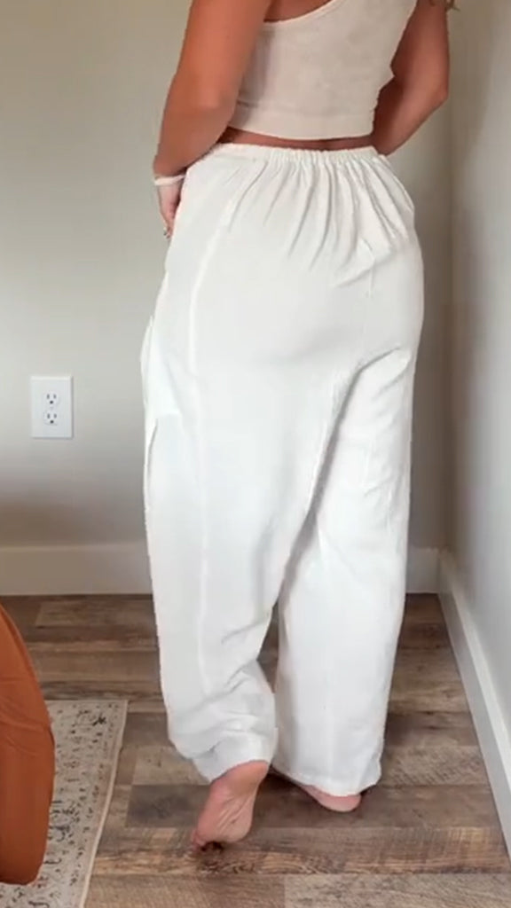 Women's Cotton and Linen Double Pocket Casual Trousers - Seldom Seen Styles