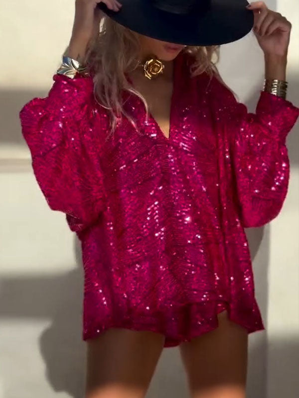 Women's V-neck Sequined Casual Suit - Seldom Seen Styles