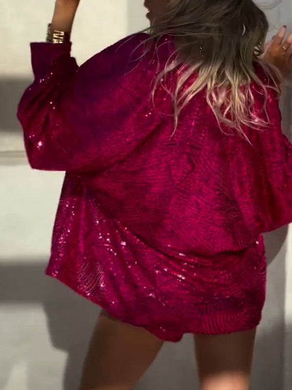 Women's V-neck Sequined Casual Suit - Seldom Seen Styles