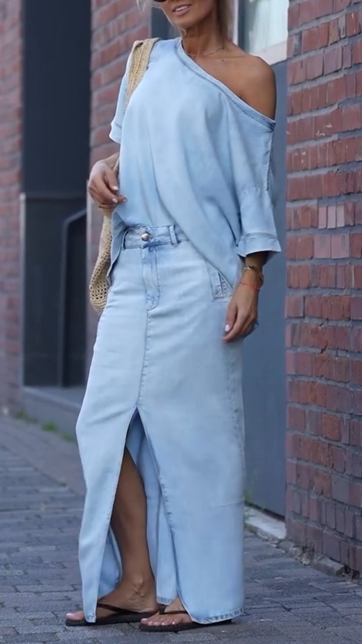 Women's Round Neck Tencel Denim Casual Suit - Seldom Seen Styles