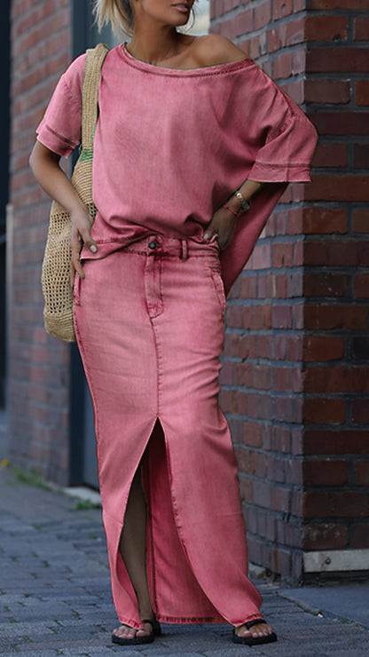 Women's Round Neck Tencel Denim Casual Suit - Seldom Seen Styles