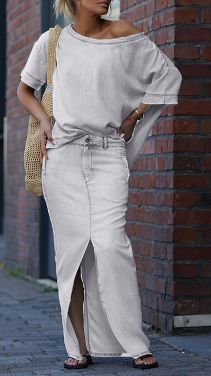 Women's Round Neck Tencel Denim Casual Suit - Seldom Seen Styles