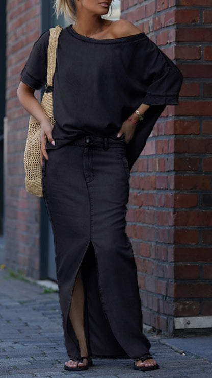 Women's Round Neck Tencel Denim Casual Suit - Seldom Seen Styles