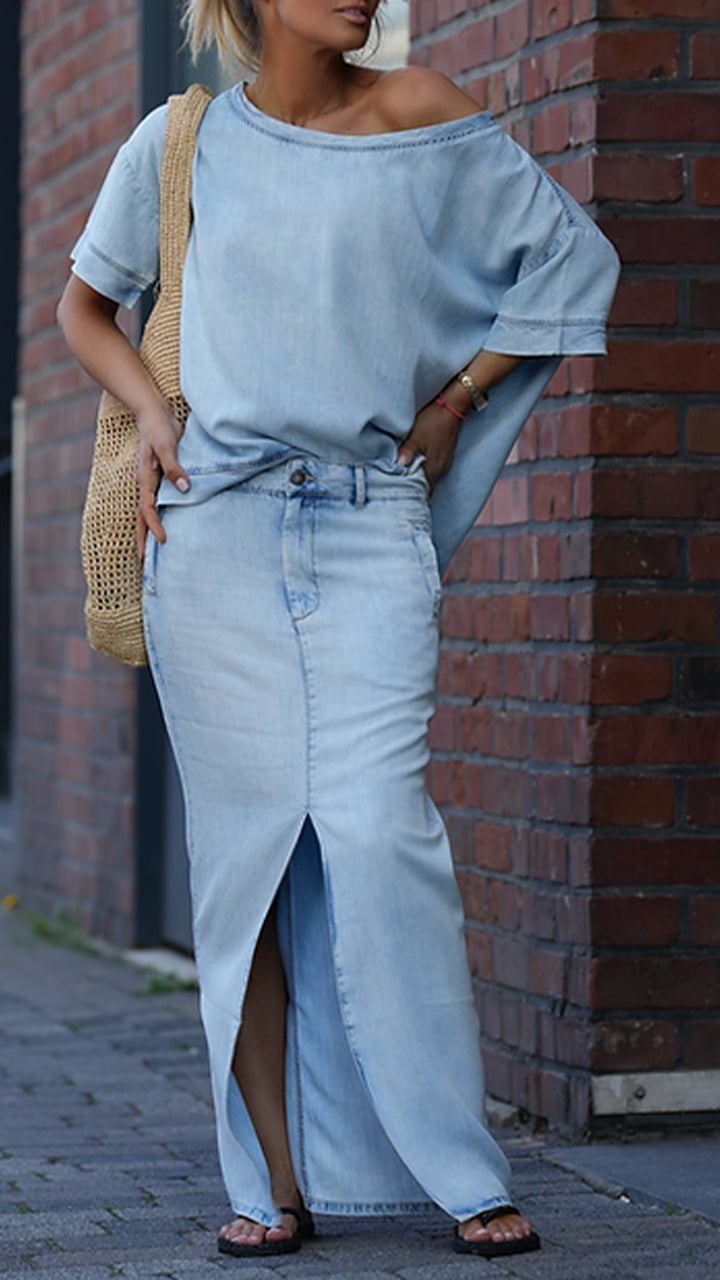 Women's Round Neck Tencel Denim Casual Suit - Seldom Seen Styles