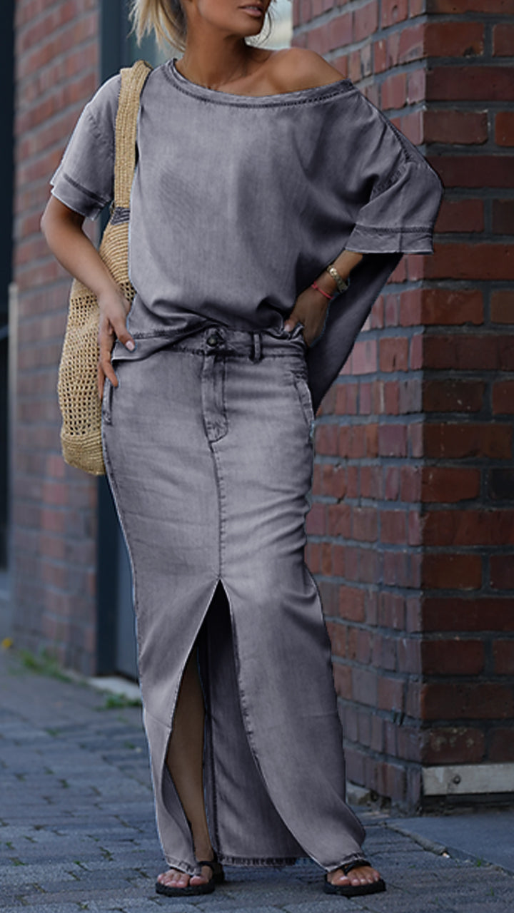 Women's Round Neck Tencel Denim Casual Suit - Seldom Seen Styles