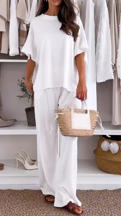 Ladies' Round Neck Solid Color Loose Casual Suit - Seldom Seen Styles