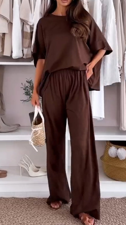 Ladies' Round Neck Solid Color Loose Casual Suit - Seldom Seen Styles