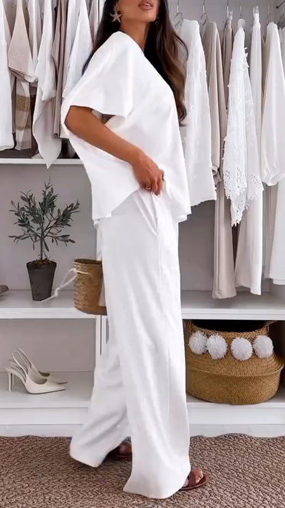 Ladies' Round Neck Solid Color Loose Casual Suit - Seldom Seen Styles