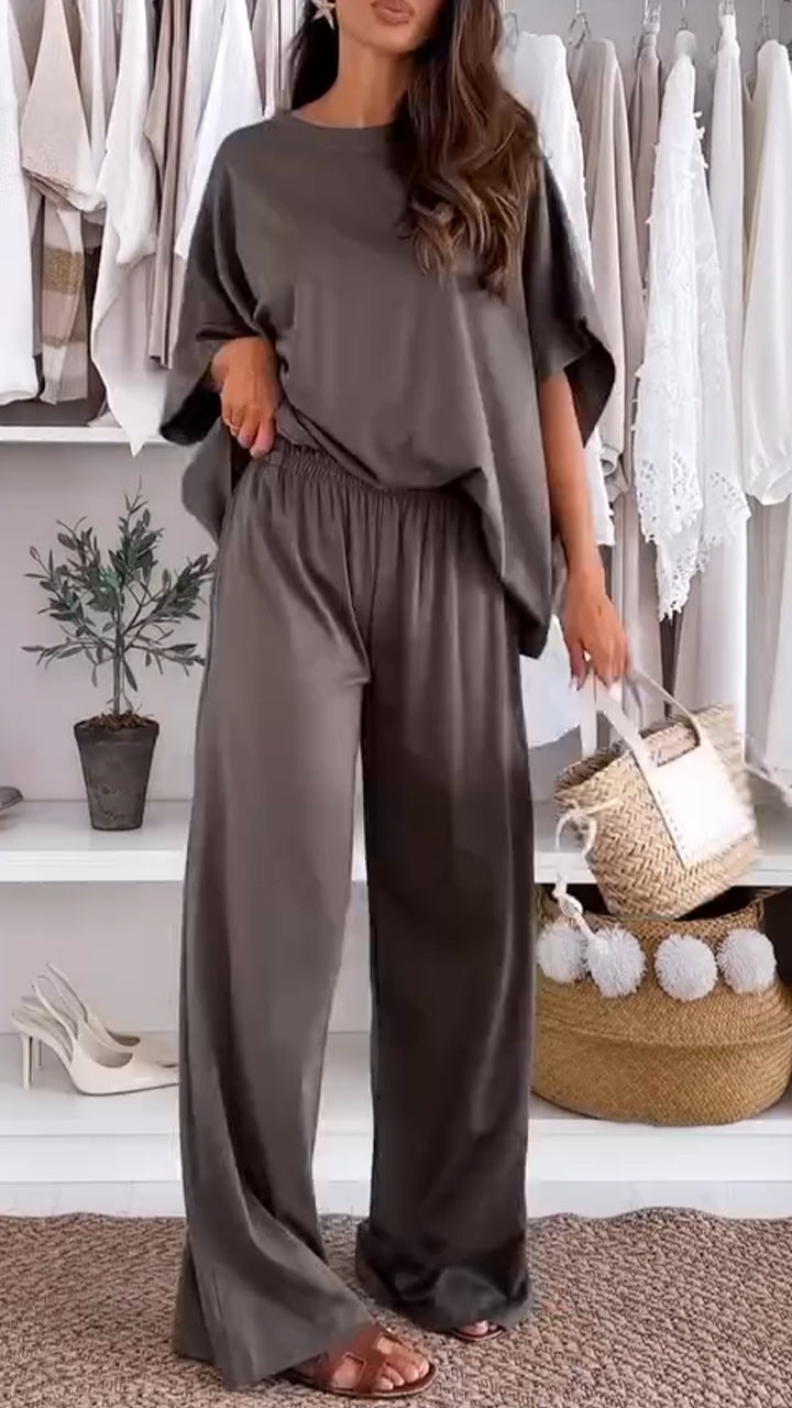 Ladies' Round Neck Solid Color Loose Casual Suit - Seldom Seen Styles