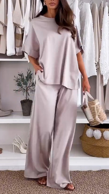 Ladies' Round Neck Solid Color Loose Casual Suit - Seldom Seen Styles