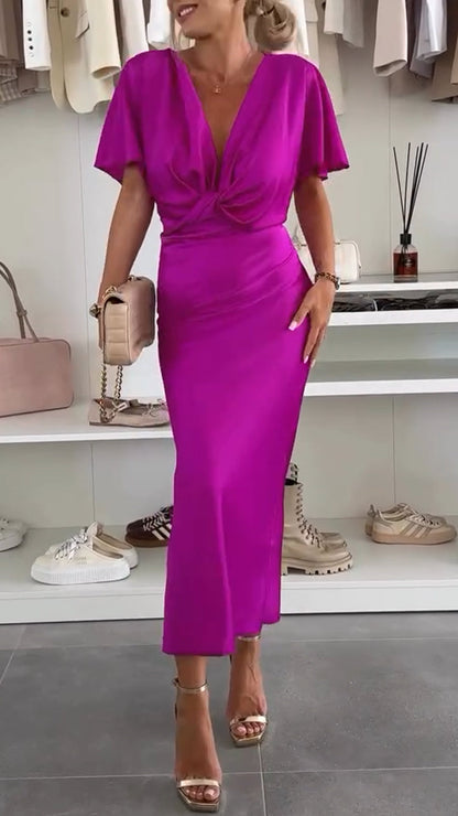 Women's V-neck Twisted Slim Fit Temperament Commuter Dress - Seldom Seen Styles