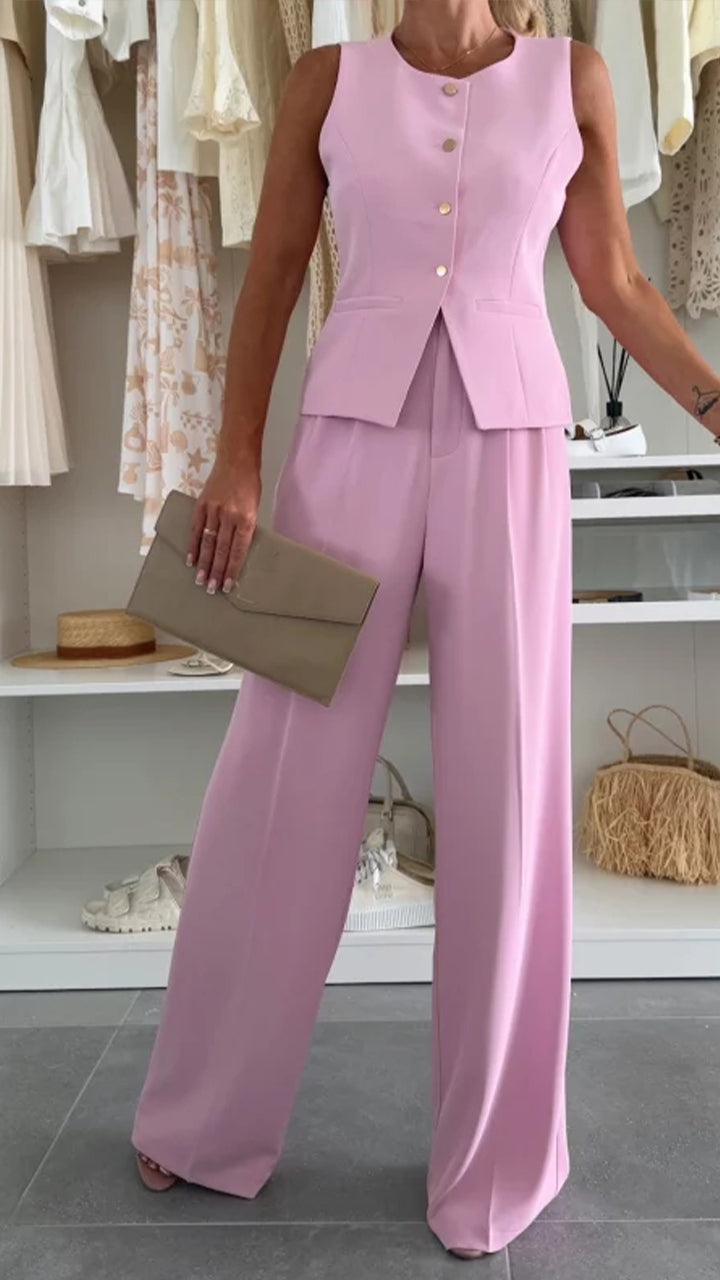 Women's Round Neck Sleeveless Top + Trousers Set - Seldom Seen Styles