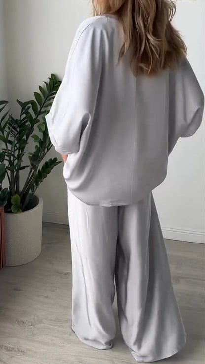 Women's V-neck Satin Loose Casual Suit - Seldom Seen Styles