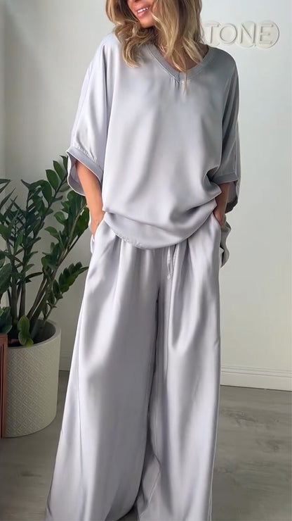 Women's V-neck Satin Loose Casual Suit - Seldom Seen Styles