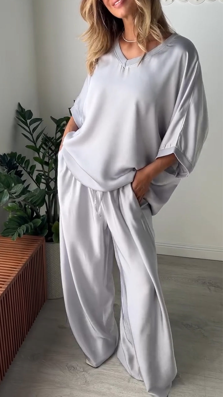 Women's V-neck Satin Loose Casual Suit - Seldom Seen Styles