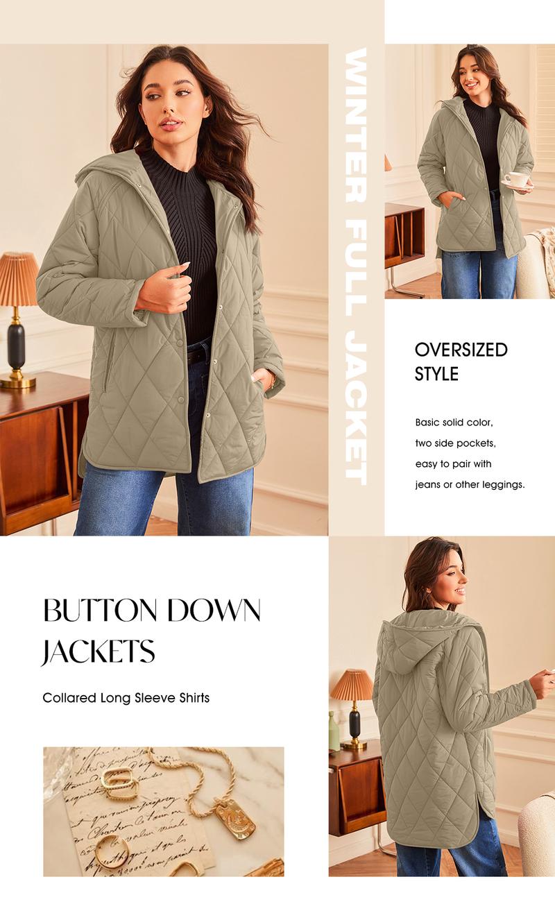 Puffer Jacket for Women,Lightweight Long Sleeve Button Hoodies Outerwear,Oversized Basic Casual Comfort Coats Tops,2025 Womenswear Fall Winter Outfits - Seldom Seen Styles