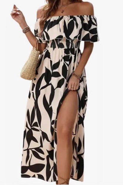 Ladies' One Collar Printed Slit Casual Dress - Seldom Seen Styles