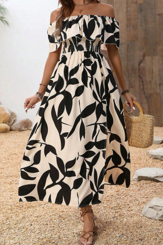 Ladies' One Collar Printed Slit Casual Dress - Seldom Seen Styles