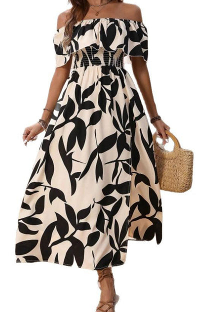 Ladies' One Collar Printed Slit Casual Dress - Seldom Seen Styles