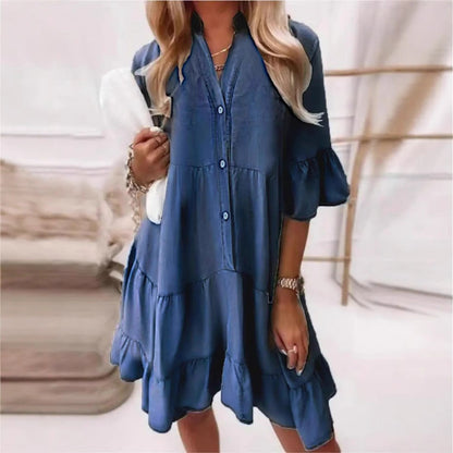 Women's V-neck Patchwork Solid Color Casual Dress - Seldom Seen Styles