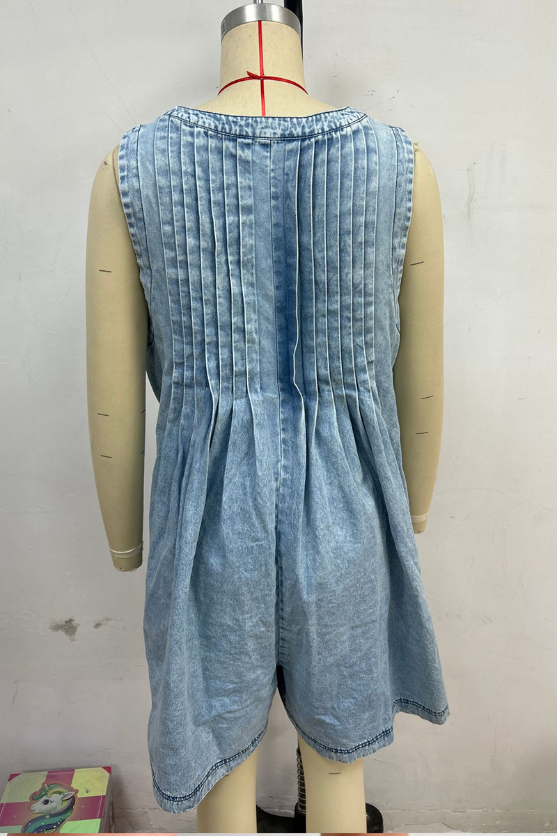 Women's V-neck Patchwork Pleated Washed Water Casual Short Jumpsuit - Seldom Seen Styles