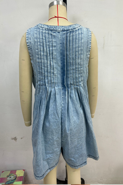 Women's V-neck Patchwork Pleated Washed Water Casual Short Jumpsuit - Seldom Seen Styles
