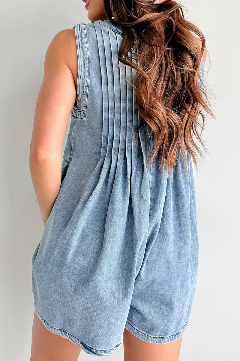 Women's V-neck Patchwork Pleated Washed Water Casual Short Jumpsuit - Seldom Seen Styles