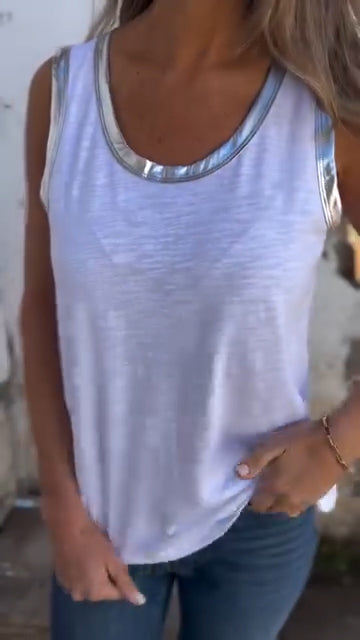 Ladies' Round Neck Spliced Casual Vest - Seldom Seen Styles