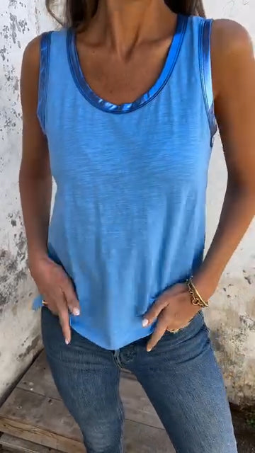 Ladies' Round Neck Spliced Casual Vest - Seldom Seen Styles