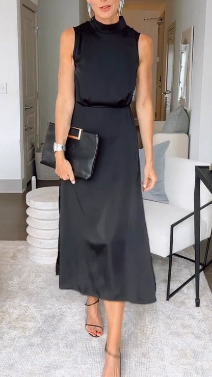 Ladies' Round Neck Solid Color Temperament Casual Dress - Seldom Seen Styles