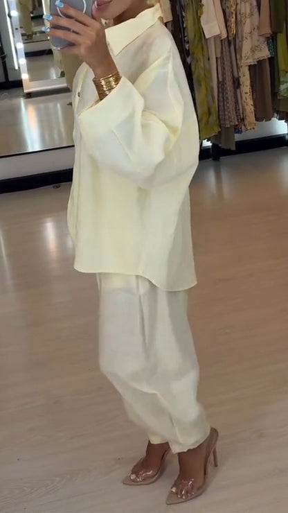 Ladies' Collar Shirt+ Pants Solid Color Casual Suit - Seldom Seen Styles