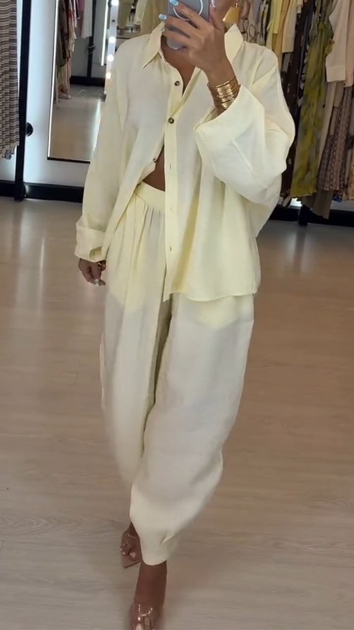 Ladies' Collar Shirt+ Pants Solid Color Casual Suit - Seldom Seen Styles