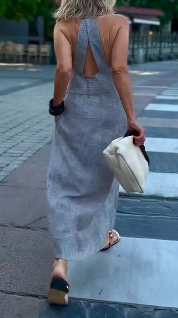 Ladies' Neck Hanging Back Hollowed Out Casual Dress - Seldom Seen Styles