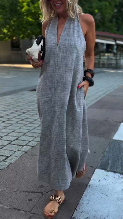 Ladies' Neck Hanging Back Hollowed Out Casual Dress - Seldom Seen Styles