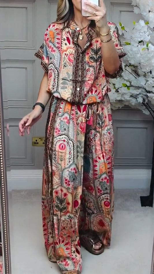 Ladies' Round Neck Printed Loose Casual Suit - Seldom Seen Styles