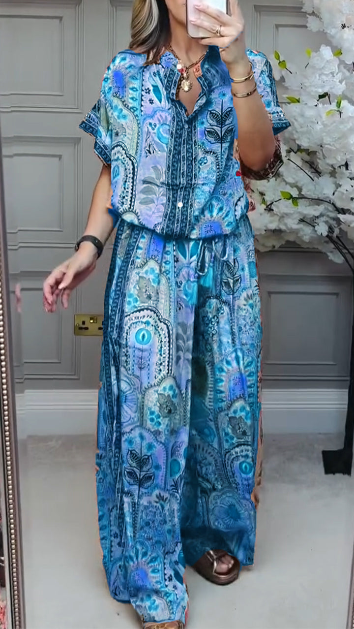 Ladies' Round Neck Printed Loose Casual Suit - Seldom Seen Styles